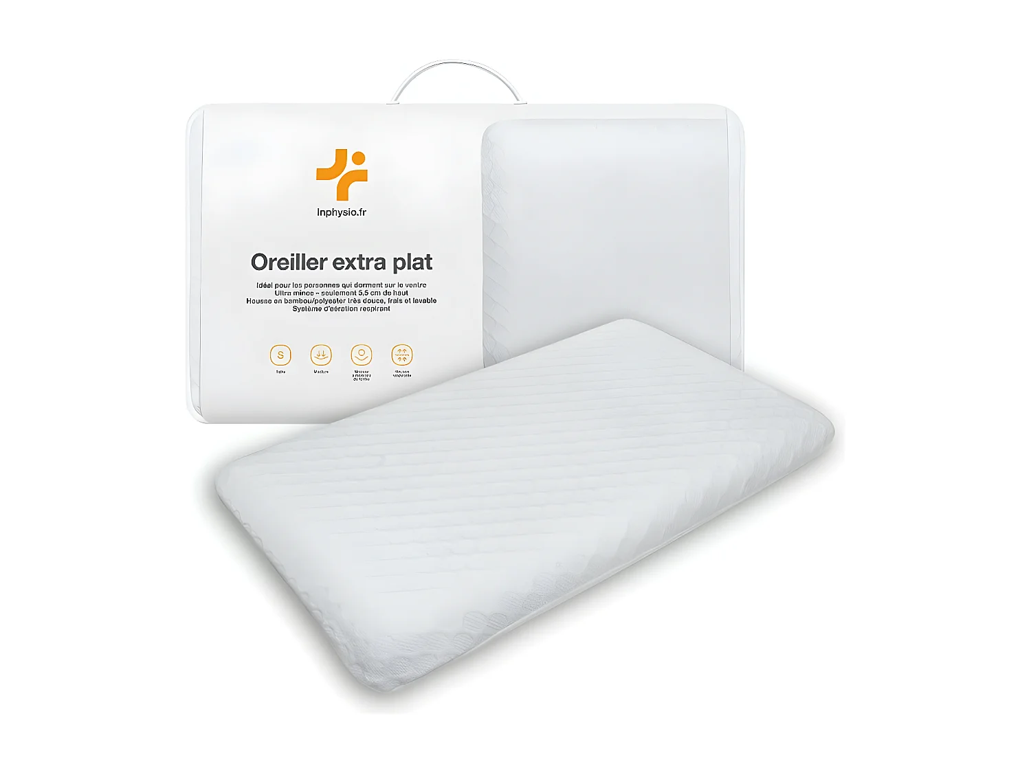 Almohada EXTRA PLANA para Personas que Duermen Boca Abajo S – 50x30x5,5 - INPHYSIO