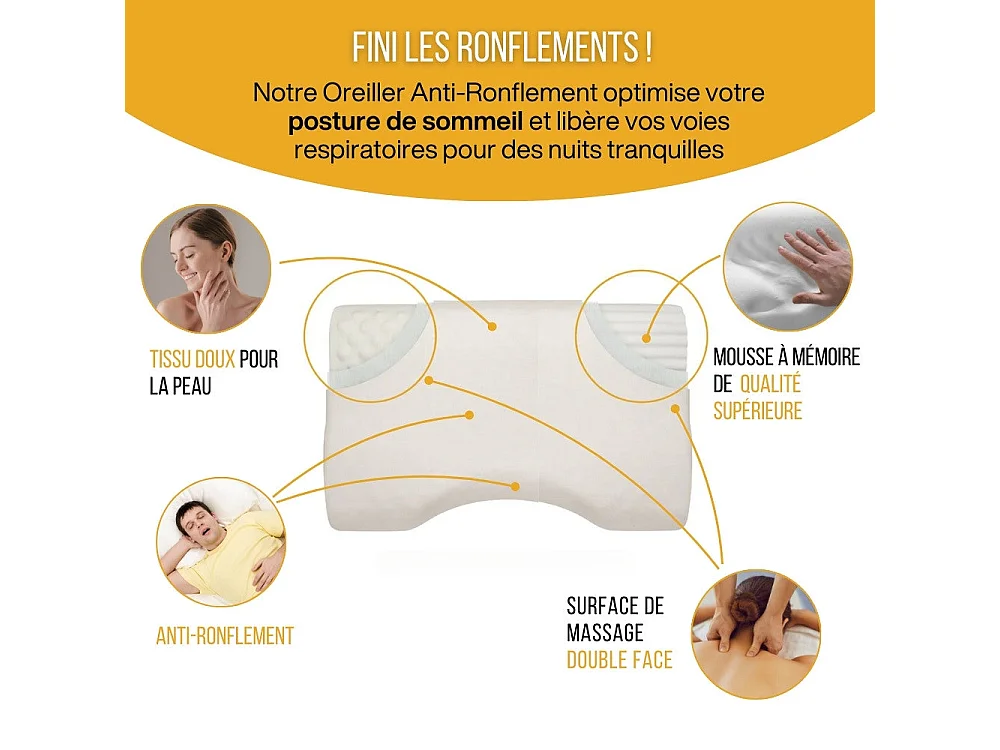 Oreiller Anti-Ronflement - Double Surface de Massage – 57x36x11 - INPHYSIO