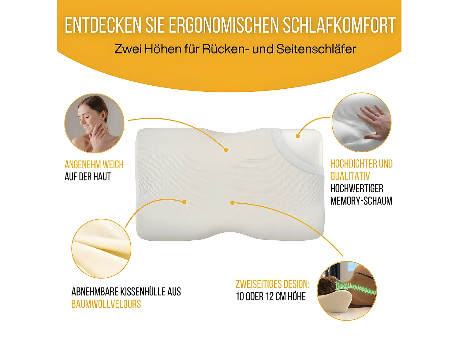 Almohada Cervical Ergonómica - Dos alturas diferentes - 60x35x12 - DUO PREMIUM