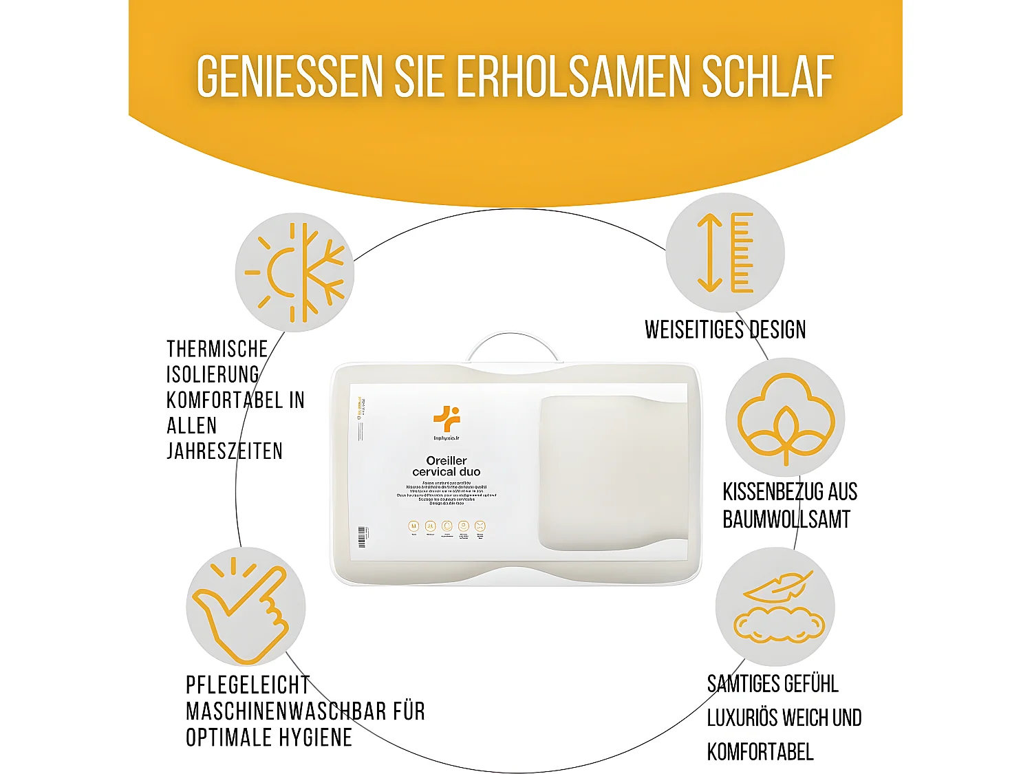 Almohada Cervical Ergonómica - Dos alturas diferentes - 60x35x12 - DUO PREMIUM