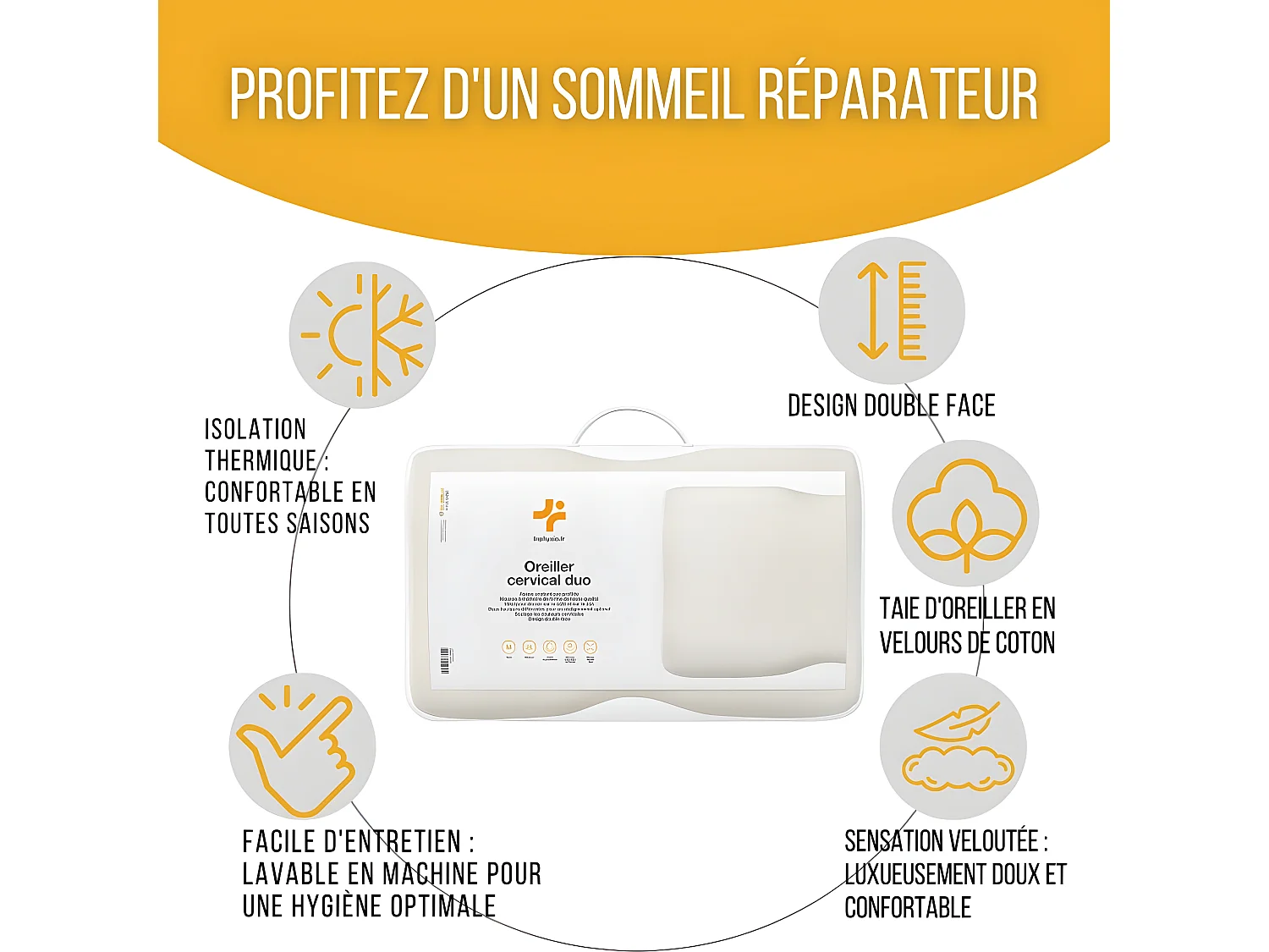 Oreiller Ergonomique Cervical - Deux hauteurs différentes - 60x35x12 - DUO PREMIUM