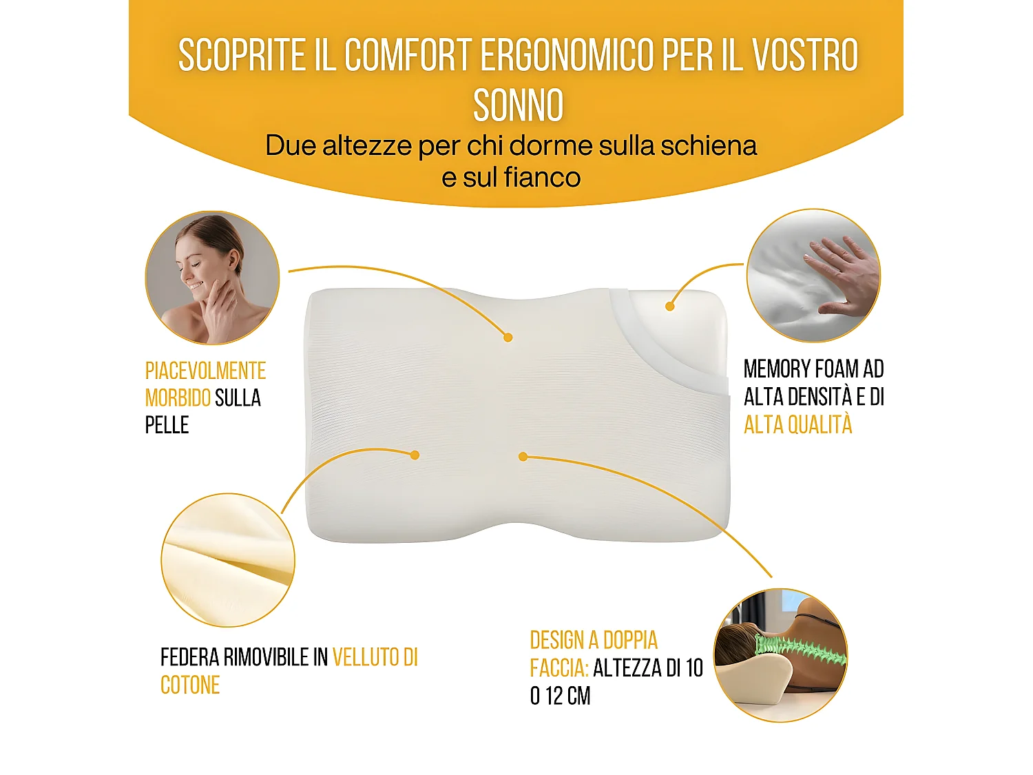 Oreiller Ergonomique Cervical - Deux hauteurs différentes - 60x35x12 - DUO PREMIUM