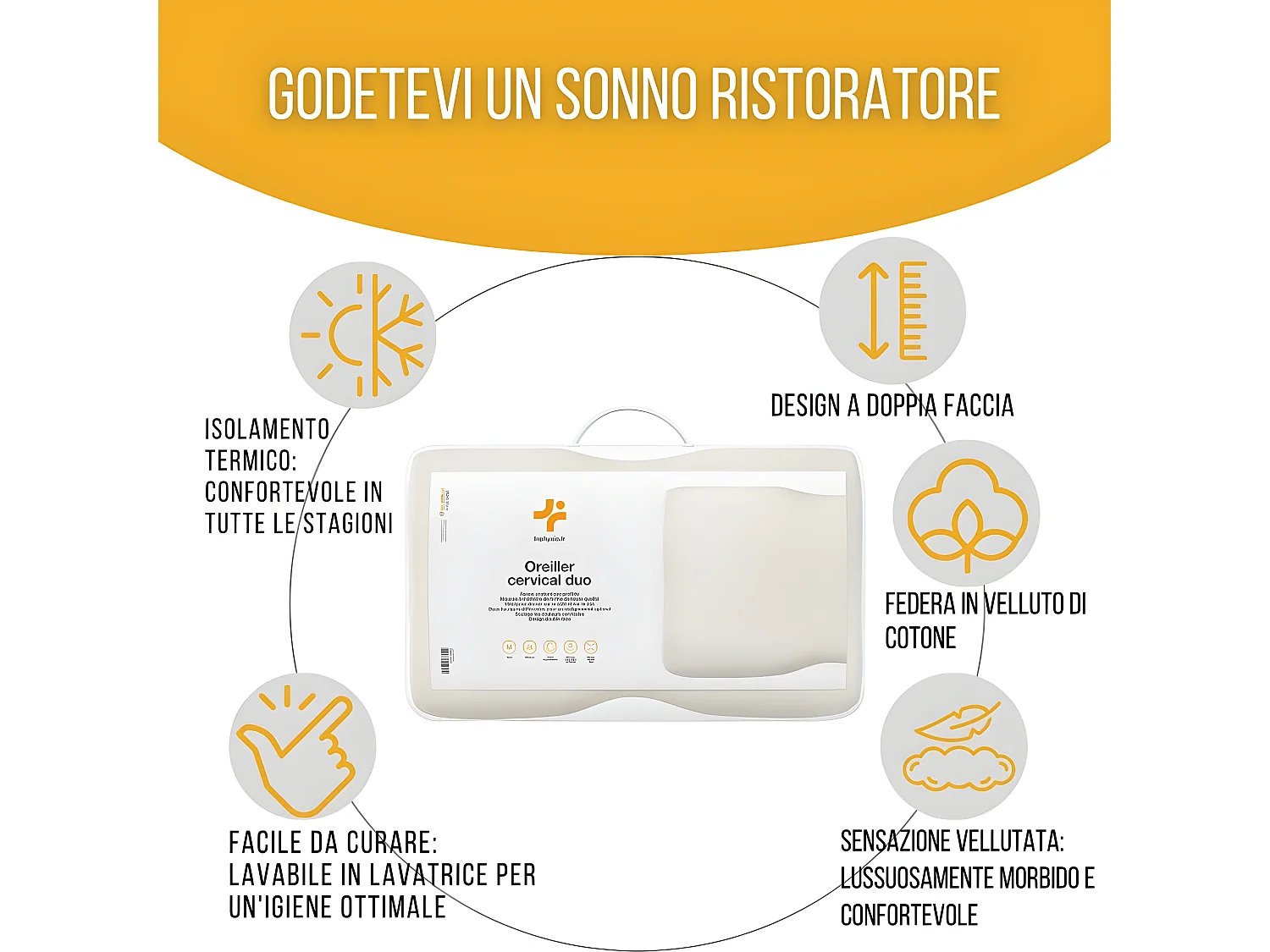 Oreiller Ergonomique Cervical - Deux hauteurs différentes - 60x35x12 - DUO PREMIUM