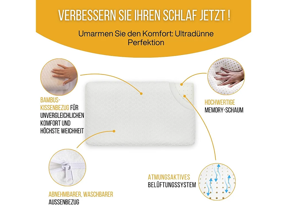 EXTRA FLACHES Kissen für Bauchschläfer L und Zusatz-Satinbezug – 58x38x7 - INPHYSIO