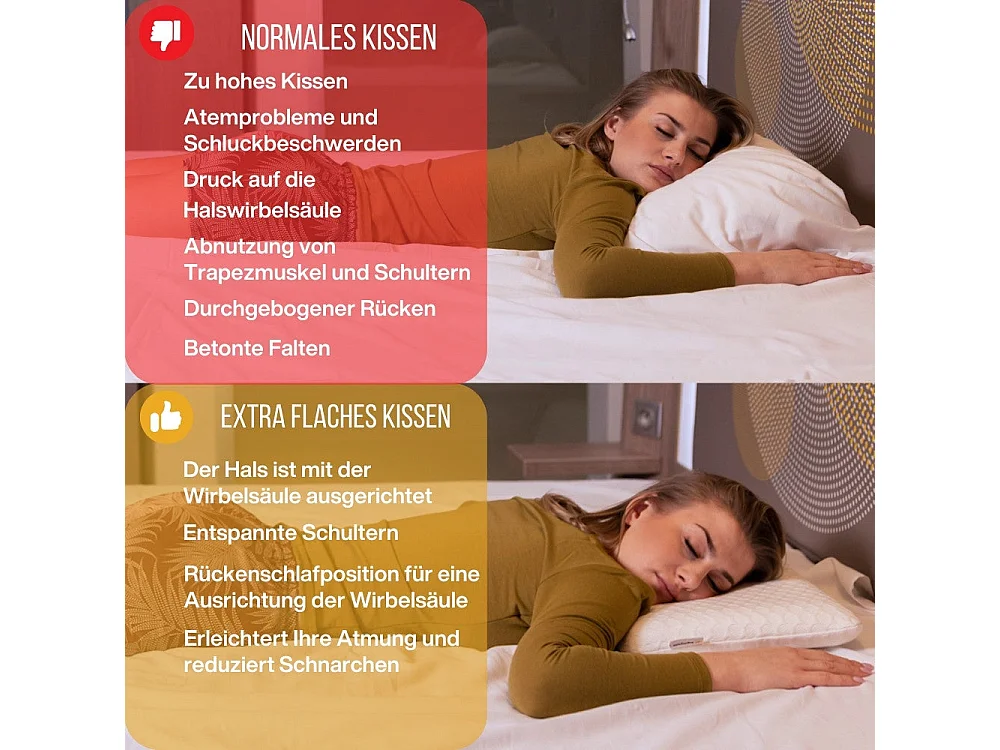 Oreiller EXTRA PLAT pour Personnes qui Dorment sur le Ventre L et Taie en Satin Extra – 58x38x7 - INPHYSIO