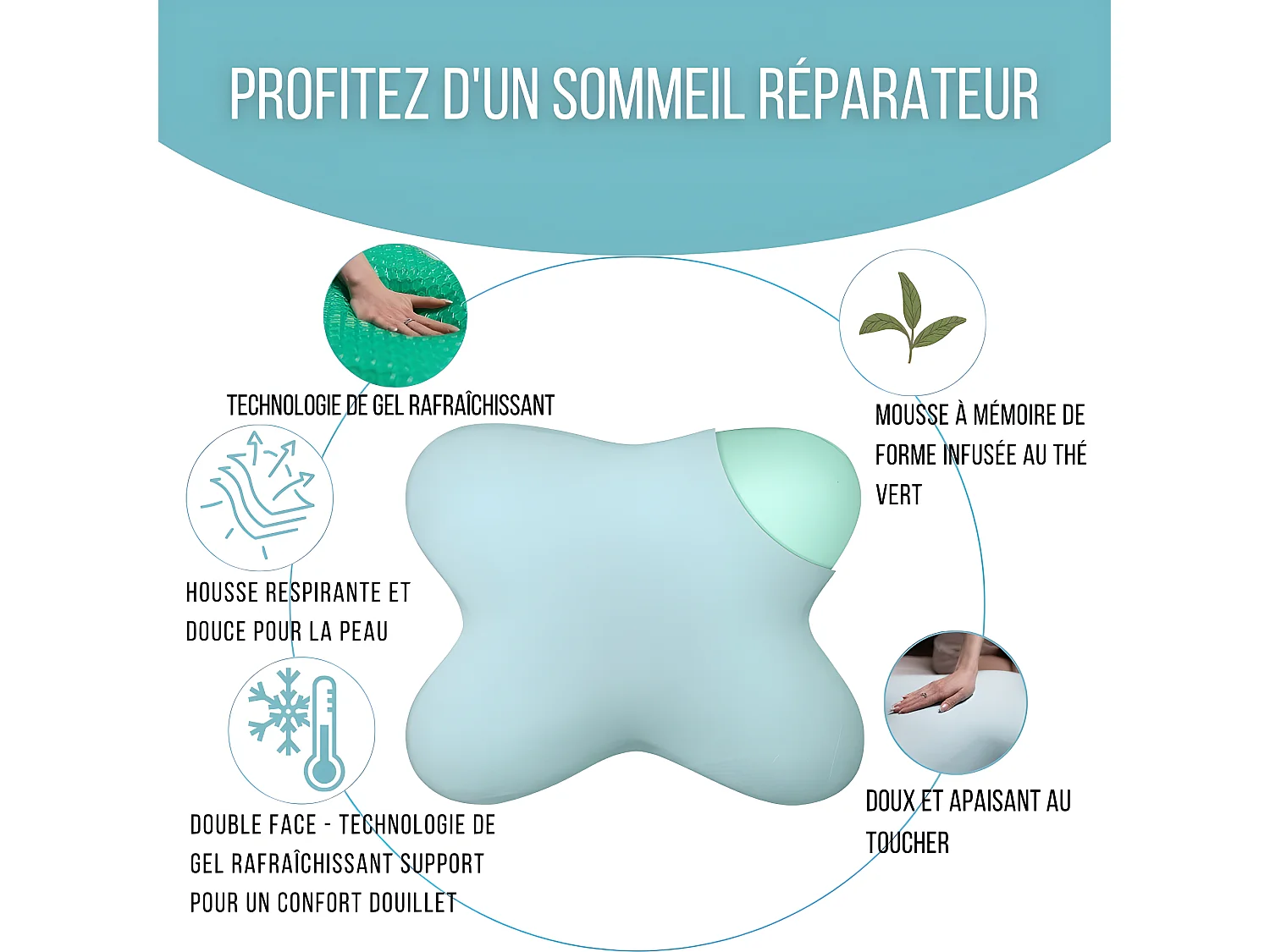 Oreiller en Forme de Papillon avec Gel Rafraîchissant - 53x43x12 - MULTIPOSITIONS