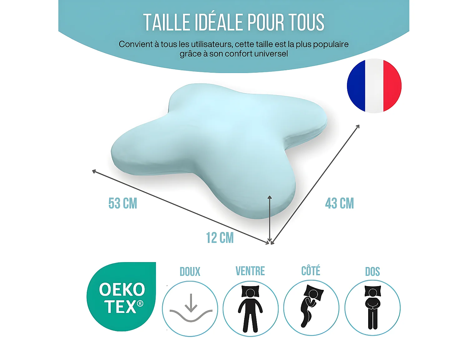 Oreiller en Forme de Papillon avec Gel Rafraîchissant - 53x43x12 - MULTIPOSITIONS