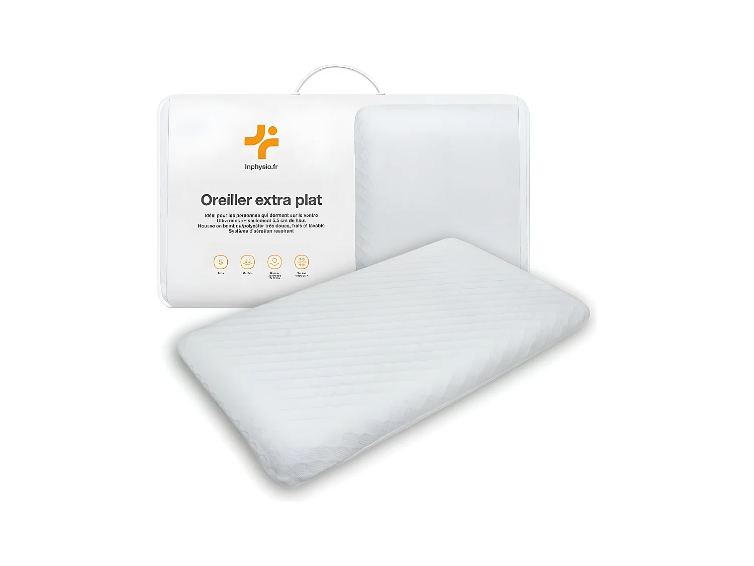 Almohada EXTRA PLANA para Personas que Duermen Boca Abajo L – 58x38x7 - INPHYSIO