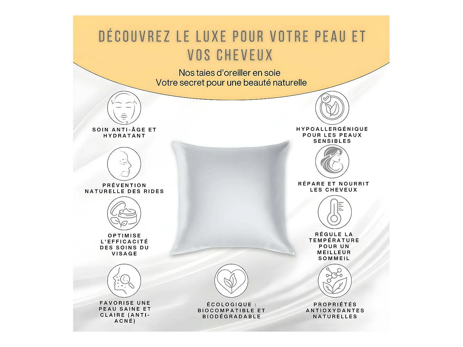 Reiner Maulbeerseiden-Kissenbezug 65x65 INPHYSIO