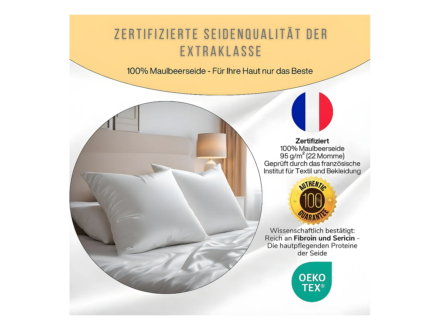 Reiner Maulbeerseiden-Kissenbezug 65x65 INPHYSIO