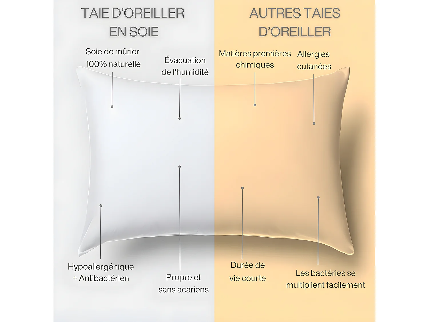 Taie d'Oreiller en Pure Soie de Mûrier 65x65 INPHYSIO