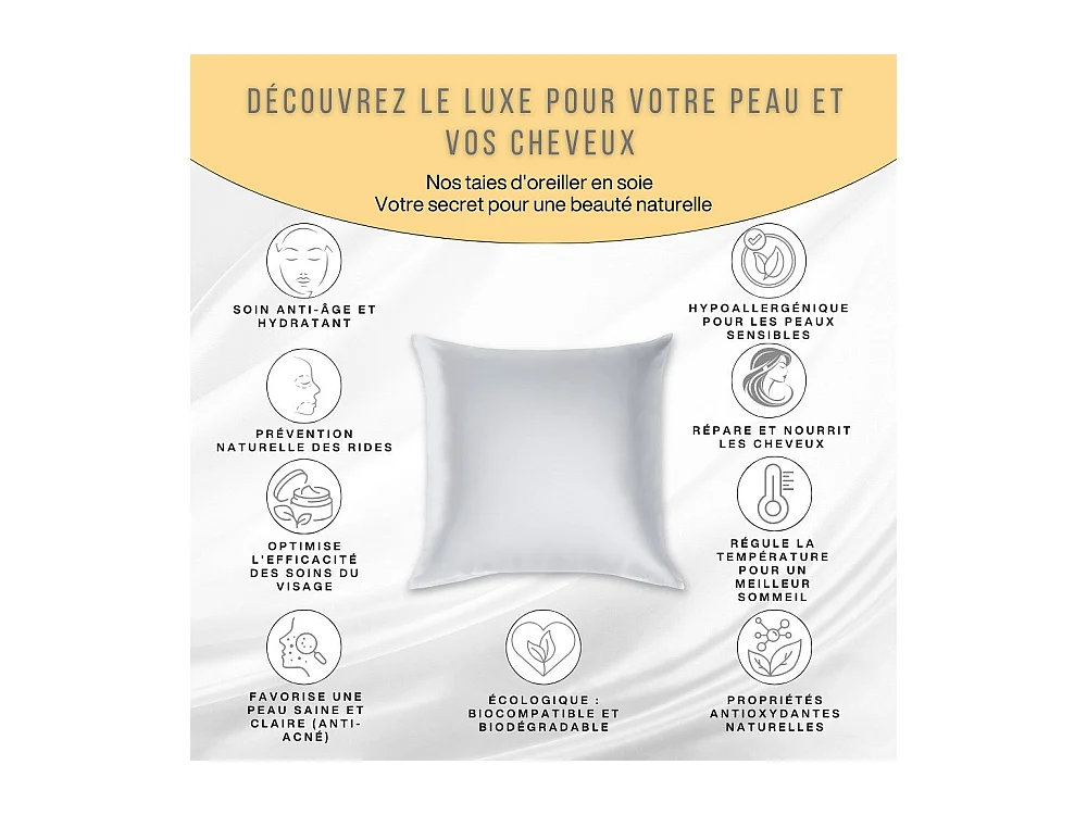 Taie d'Oreiller en Pure Soie de Mûrier 70x50 INPHYSIO