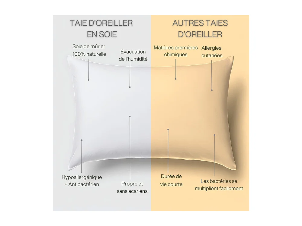 Taie d'Oreiller en Pure Soie de Mûrier 70x50 INPHYSIO
