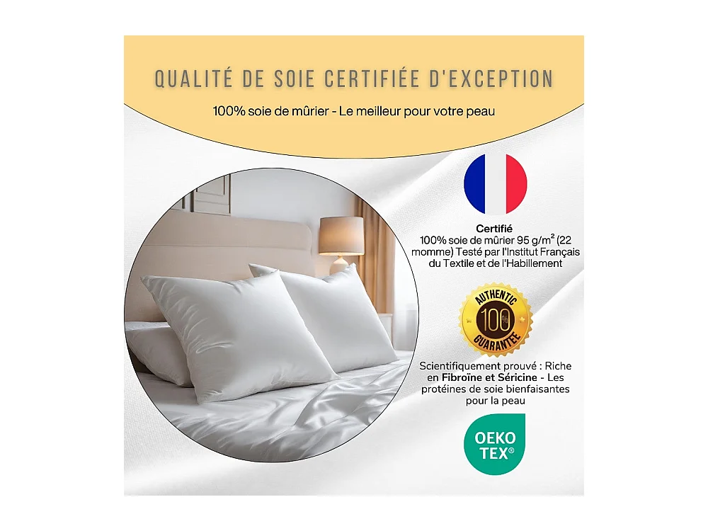 Taie d'Oreiller en Pure Soie de Mûrier 70x50 INPHYSIO