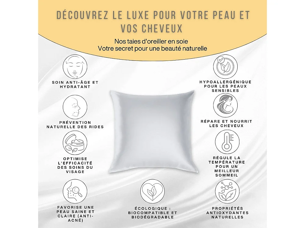 Taie d'Oreiller en Pure Soie de Mûrier 70x50 INPHYSIO