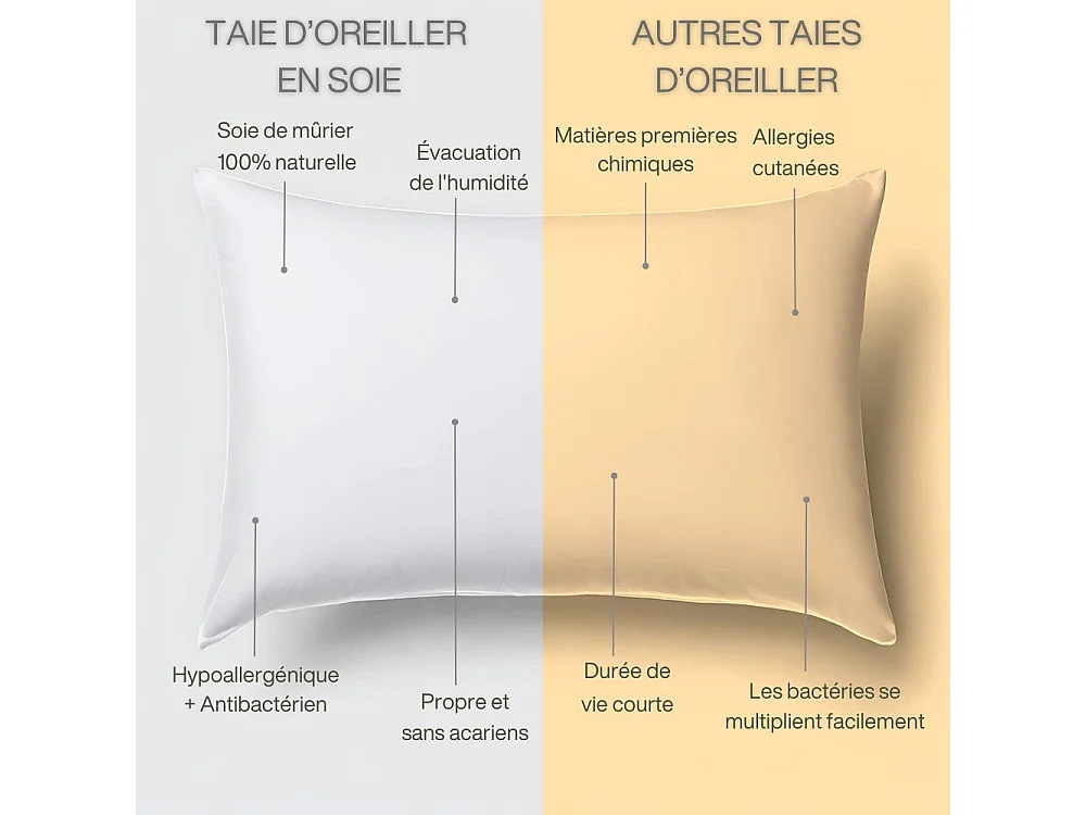Taie d'Oreiller en Pure Soie de Mûrier 70x50 INPHYSIO
