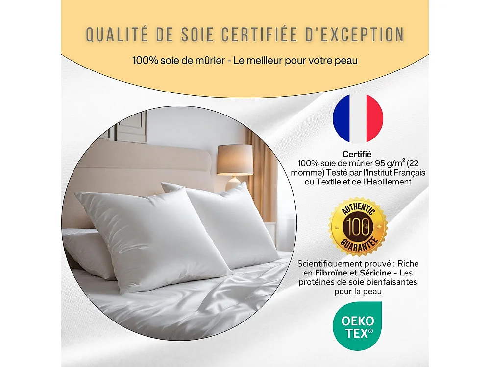 Taie d'Oreiller en Pure Soie de Mûrier 70x50 INPHYSIO