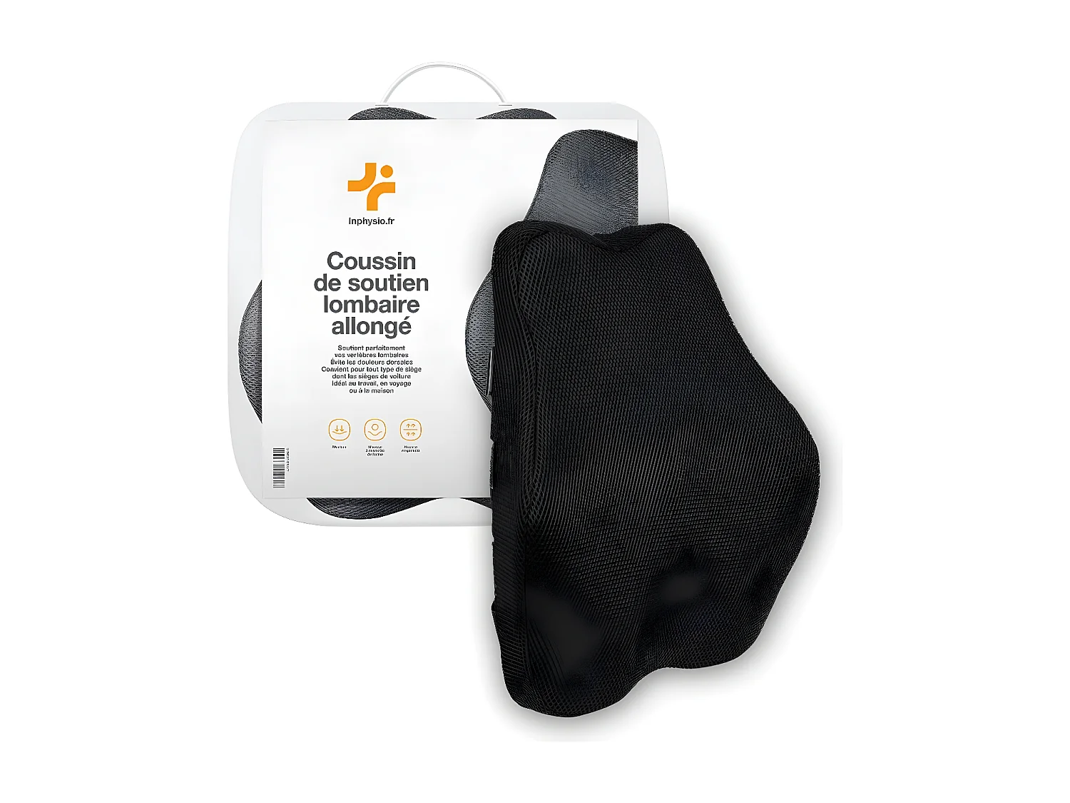 Cojín de Soporte Lumbar Ergonómico Alargado - 45x41x10,5 - espuma con memoria - Correas ajustables - INPHYSIO