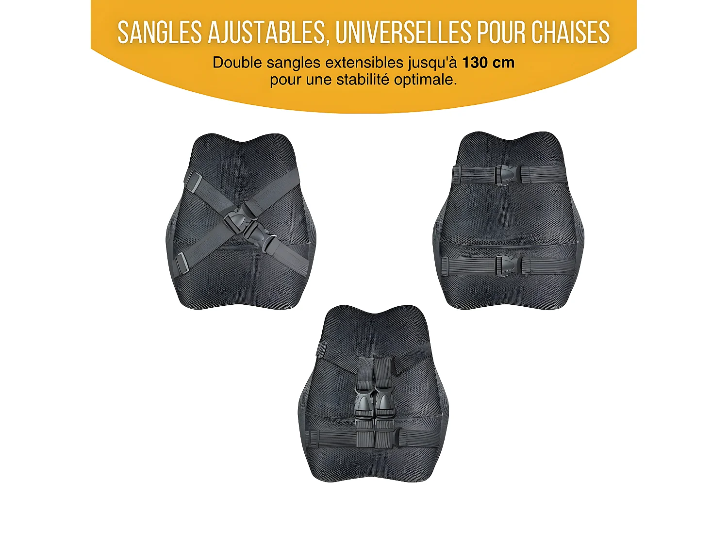 Cojín de Soporte Lumbar Ergonómico Alargado - 45x41x10,5 - espuma con memoria - Correas ajustables - INPHYSIO