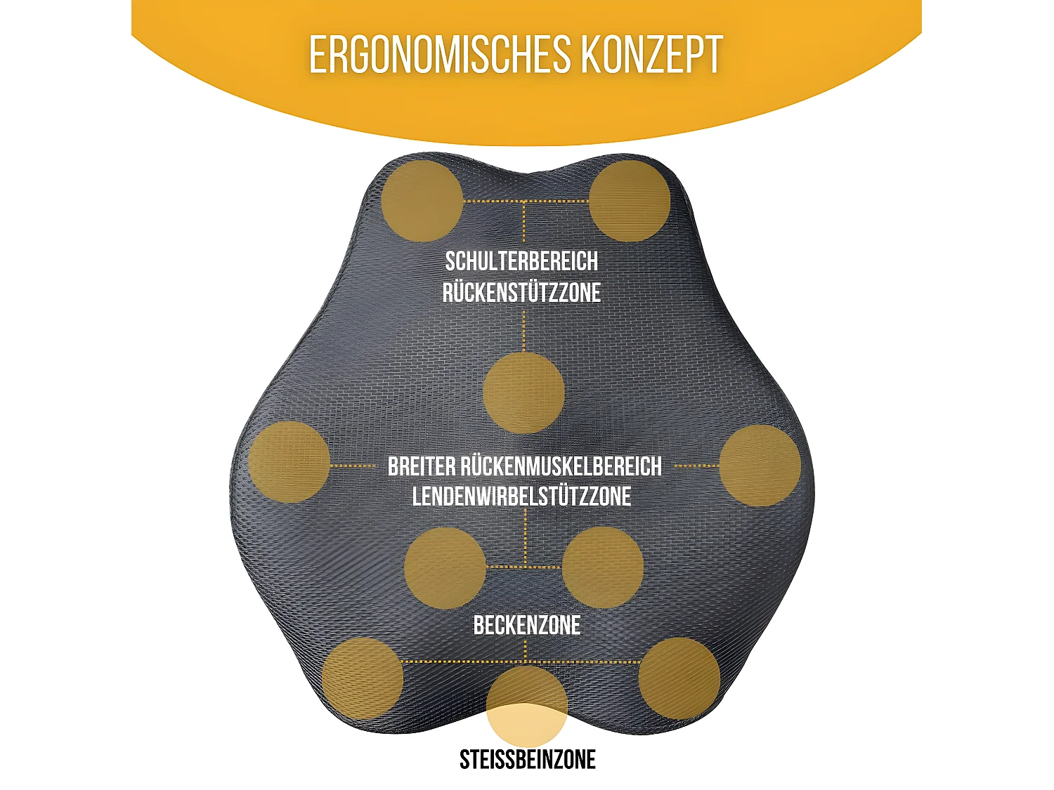 Cojín de Soporte Lumbar Ergonómico Alargado - 45x41x10,5 - espuma con memoria - Correas ajustables - INPHYSIO