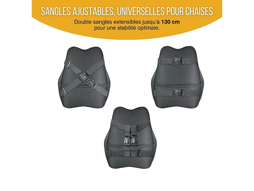 Coussin de Soutien Lombaire Allongé Ergonomique - 45x41x10,5 - en mousse à mémoire de forme - Sangles réglables - INPHYSIO