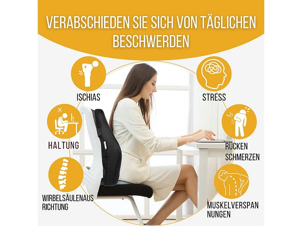 Coussin de Soutien Lombaire Allongé Ergonomique - 45x41x10,5 - en mousse à mémoire de forme - Sangles réglables - INPHYSIO