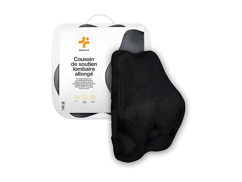 Coussin de Soutien Lombaire Allongé Ergonomique - 45x41x10,5 - en mousse à mémoire de forme - Sangles réglables - INPHYSIO