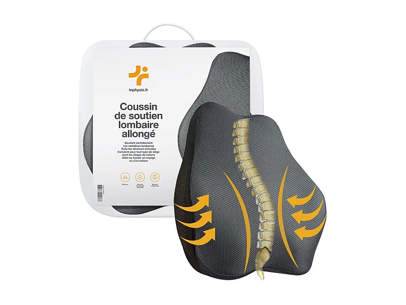 Ergonomisch Verlengd Lendensteunkussen - 45x41x10,5 - traagschuim - Verstelbare riemen - INPHYSIO