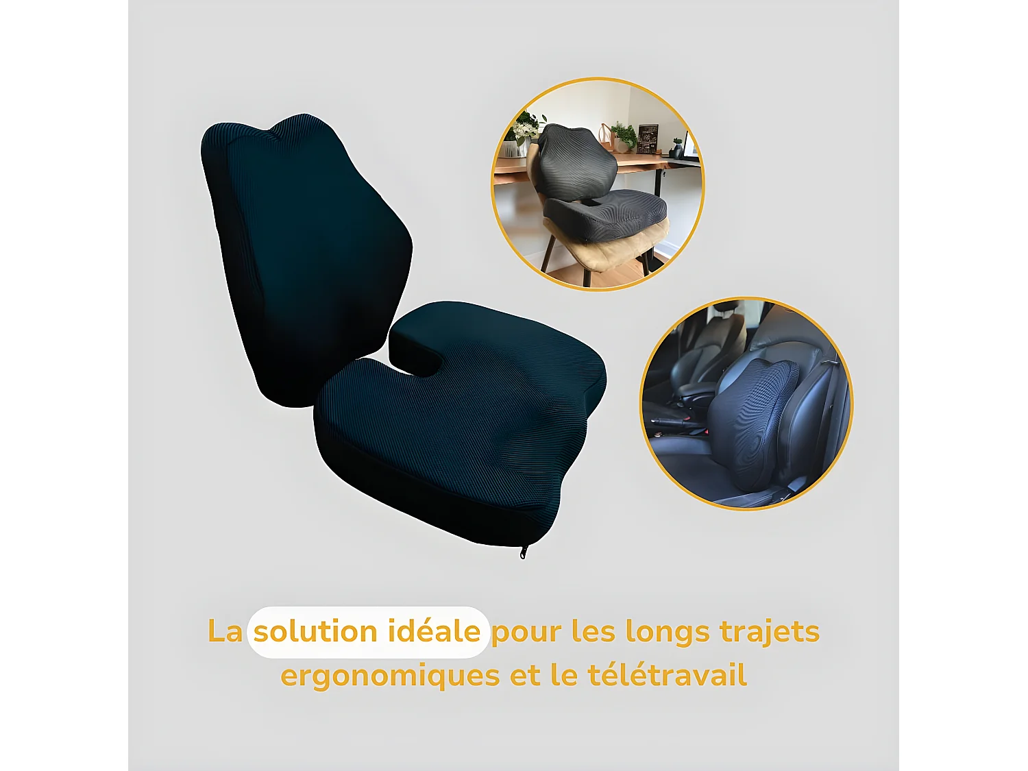 Ensemble de Coussin Fessier et Coussin de Soutien Lombaire Allongé INPHYSIO