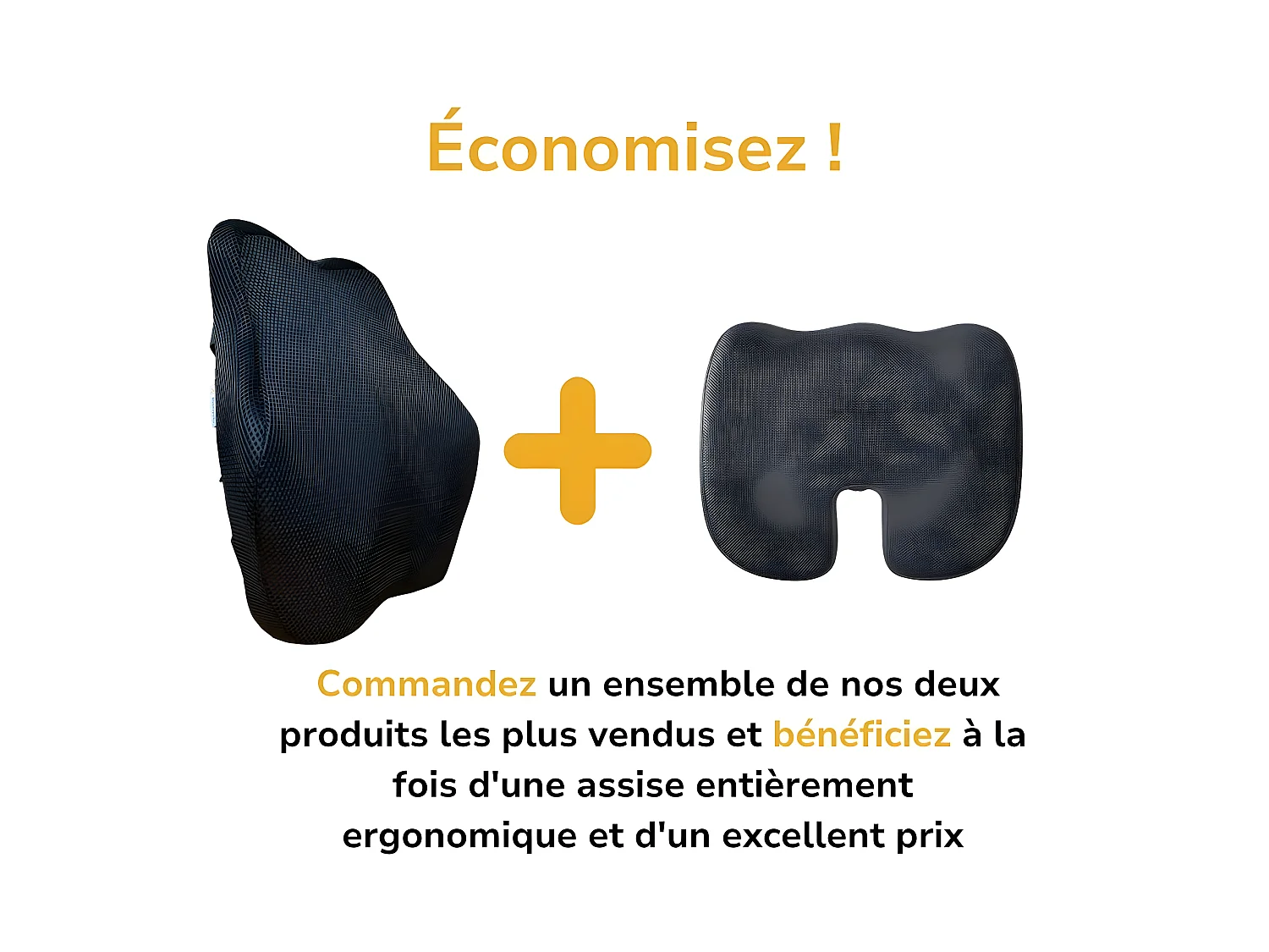 Ensemble de Coussin Fessier et Coussin de Soutien Lombaire Allongé INPHYSIO