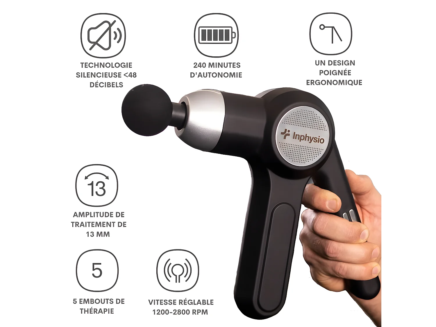 Pistolet de Massage Musculaire Vibratoire de Thérapie Percussive MACMASSAGE 59