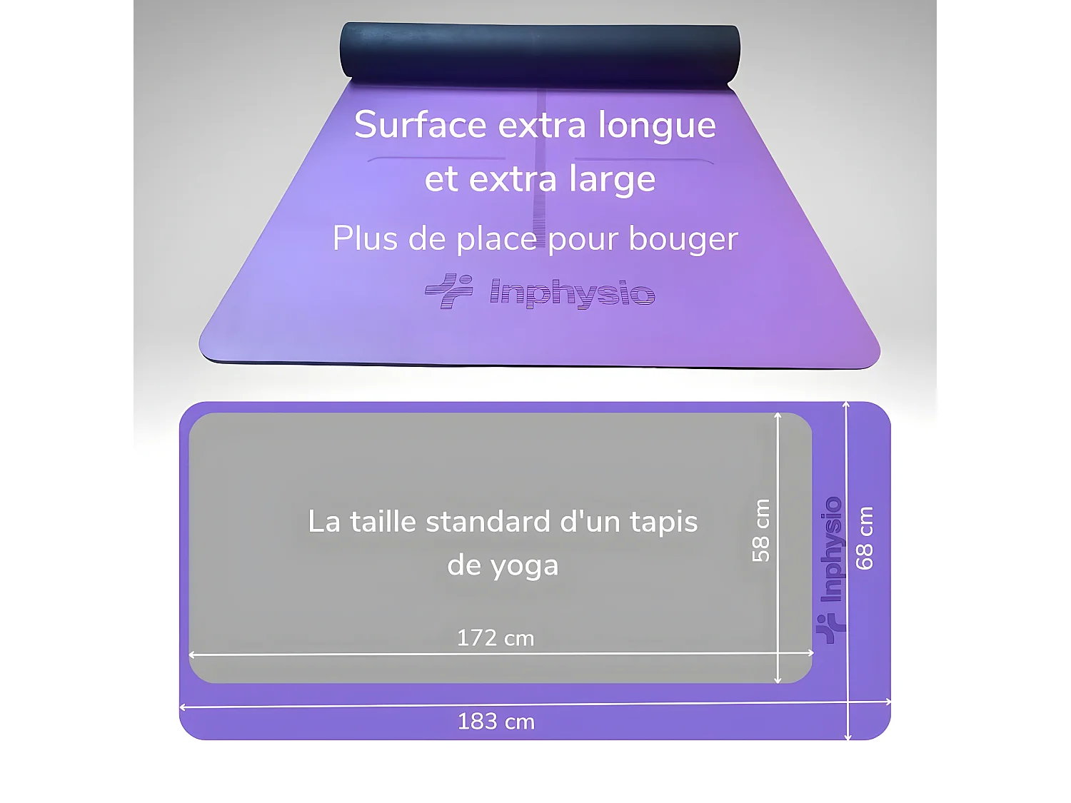 Tapis de yoga antidérapant - 183 x 68 x 0.42 – AdhérenceMAX INPHYSIO