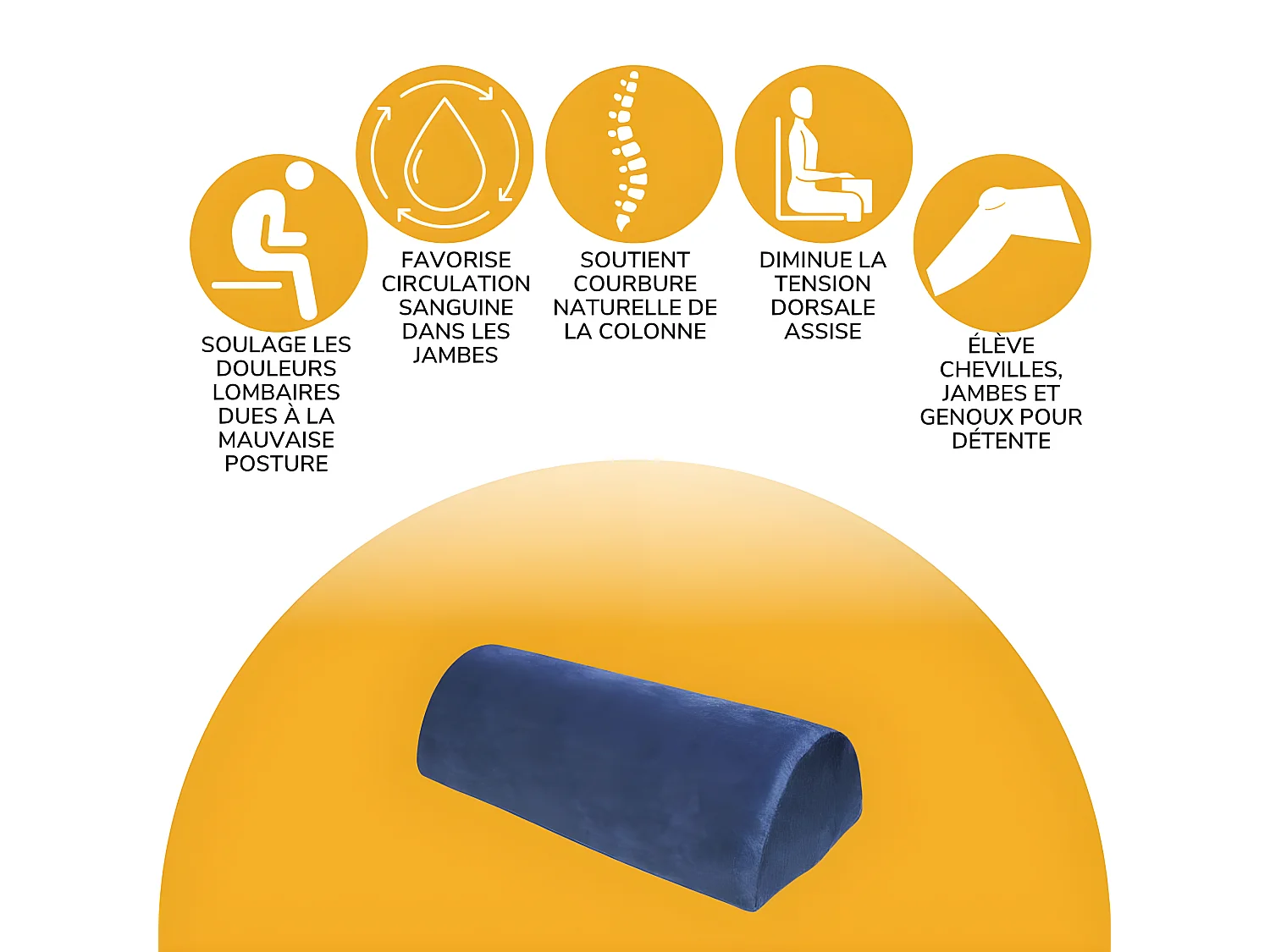 Demi-Traversin de Soutien Lombaire à Mémoire de Forme MULTIFONCTIONNEL - 42x18x10 -Sangle réglable