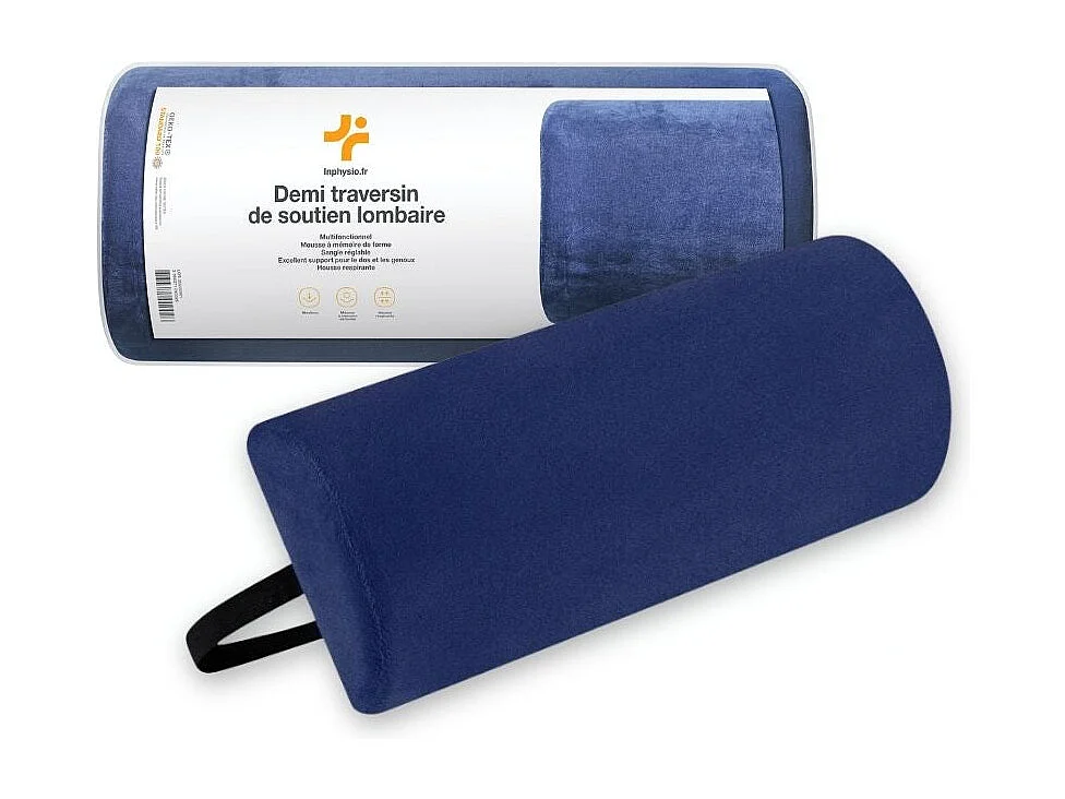 Demi-Traversin de Soutien Lombaire à Mémoire de Forme MULTIFONCTIONNEL - 42x18x10 -Sangle réglable