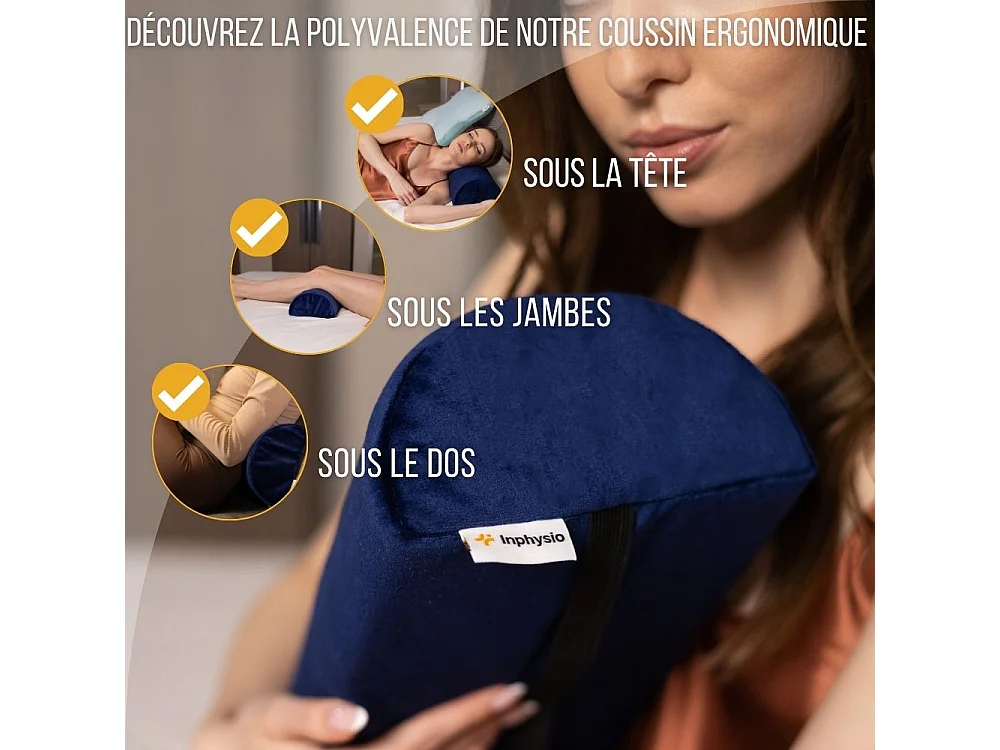 Demi-Traversin de Soutien Lombaire à Mémoire de Forme MULTIFONCTIONNEL - 42x18x10 -Sangle réglable