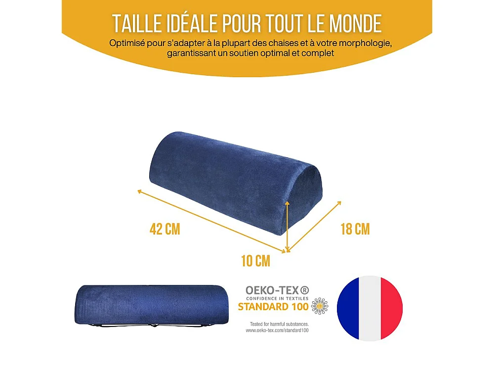 Demi-Traversin de Soutien Lombaire à Mémoire de Forme MULTIFONCTIONNEL - 42x18x10 -Sangle réglable