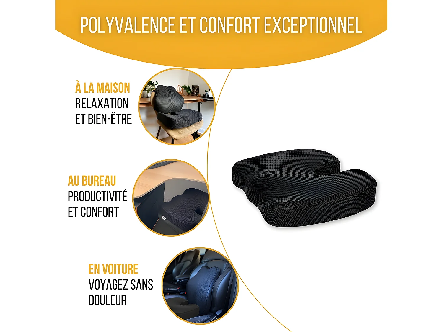 Cuscino Ergonomico a Forma di U per il Coccige - 45x35x7 - CUSCINO GLUTEI