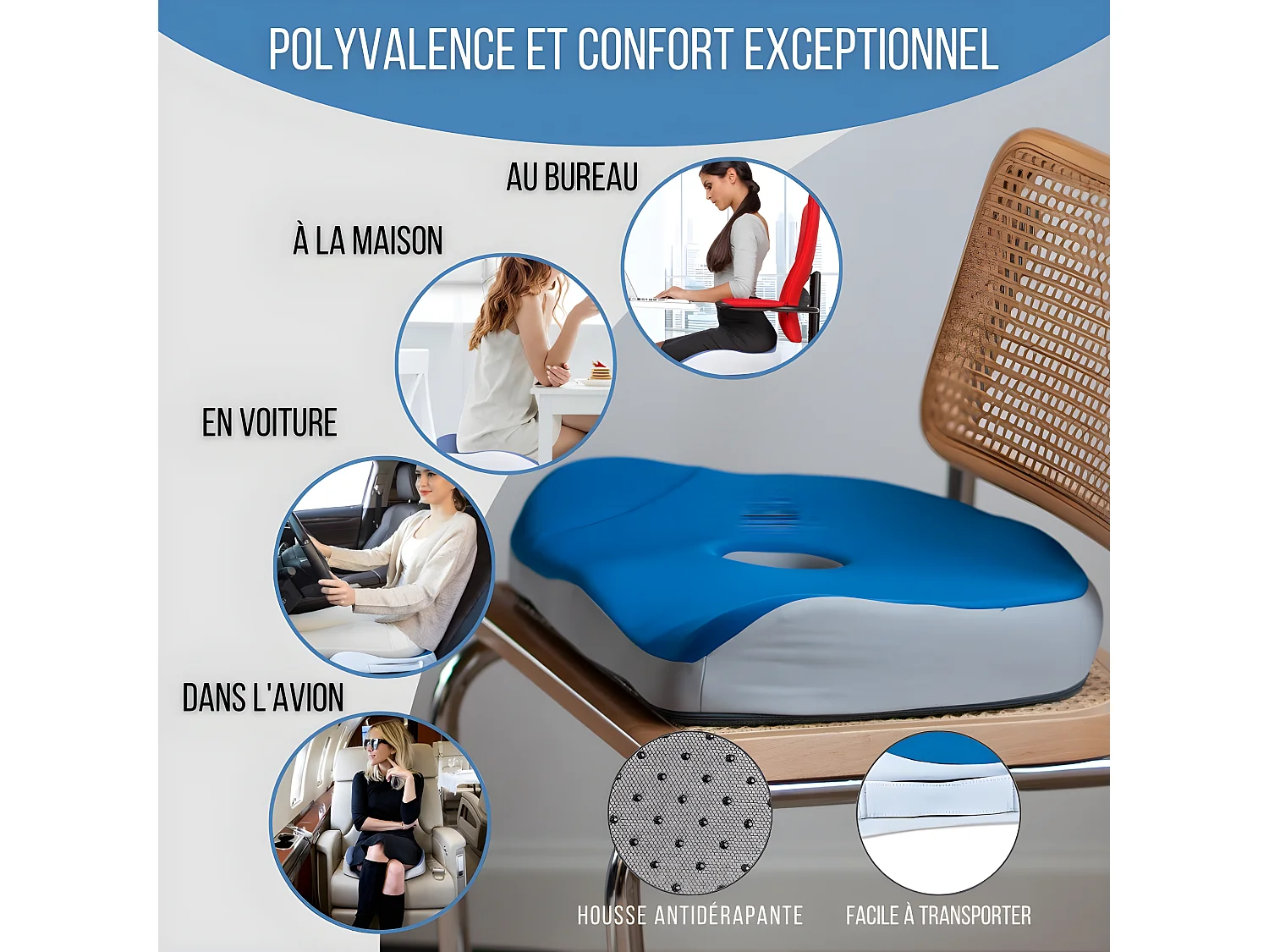 Coussin de Siège Ergonomique en Mousse a Mémoire de Forme - 45x37x9 - INPHYSIO