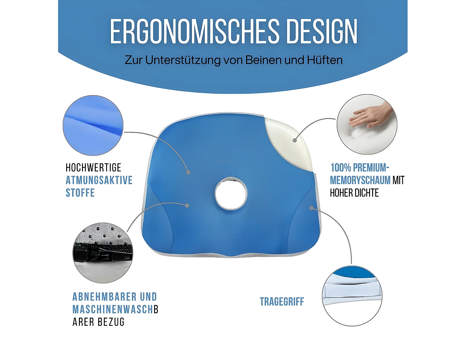 Coussin de Siège Ergonomique en Mousse a Mémoire de Forme - 45x37x9 - INPHYSIO