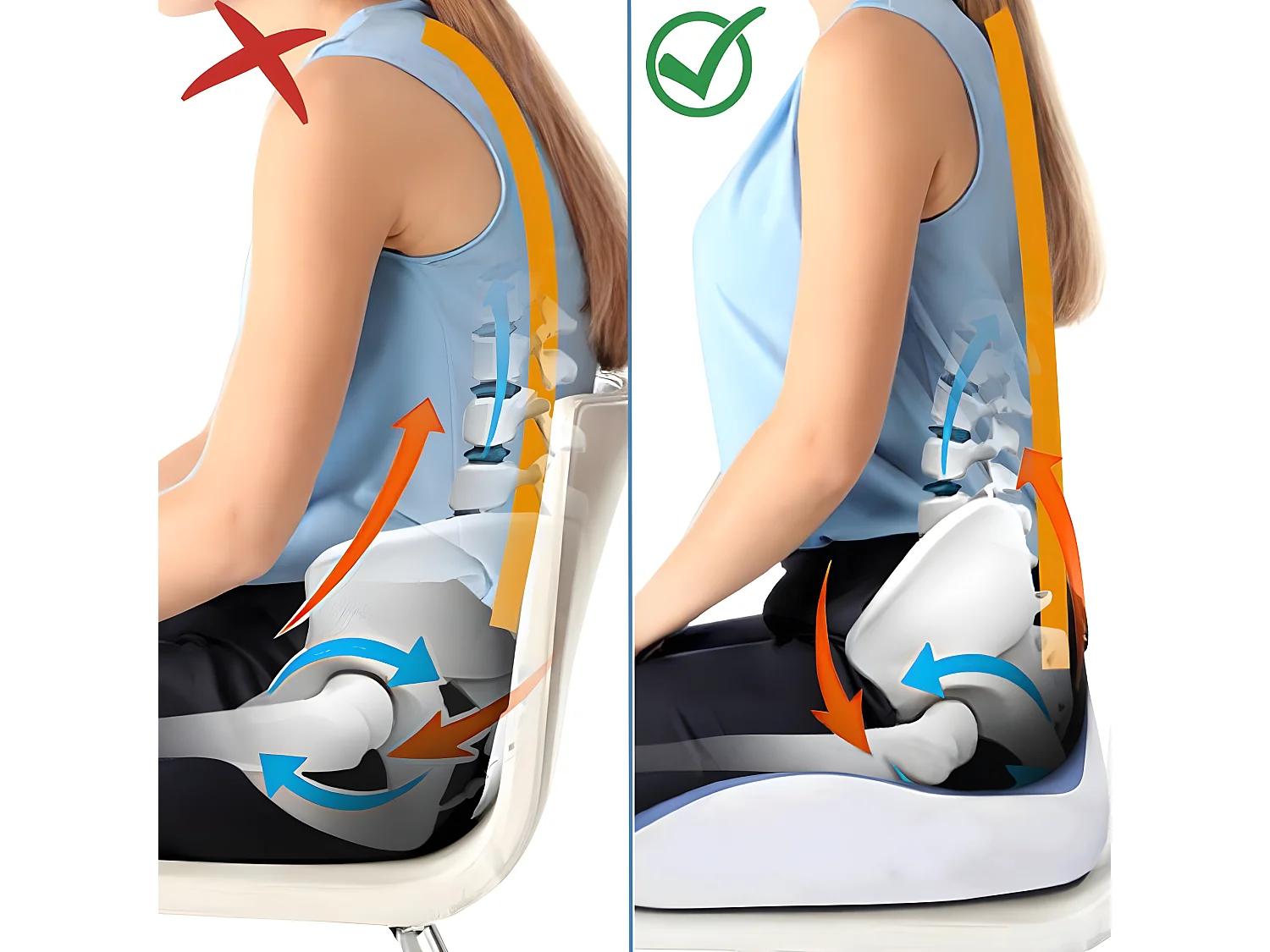 Ergonomisches Sitzkissen aus Memory-Schaum - 45x37x9 - INPHYSIO