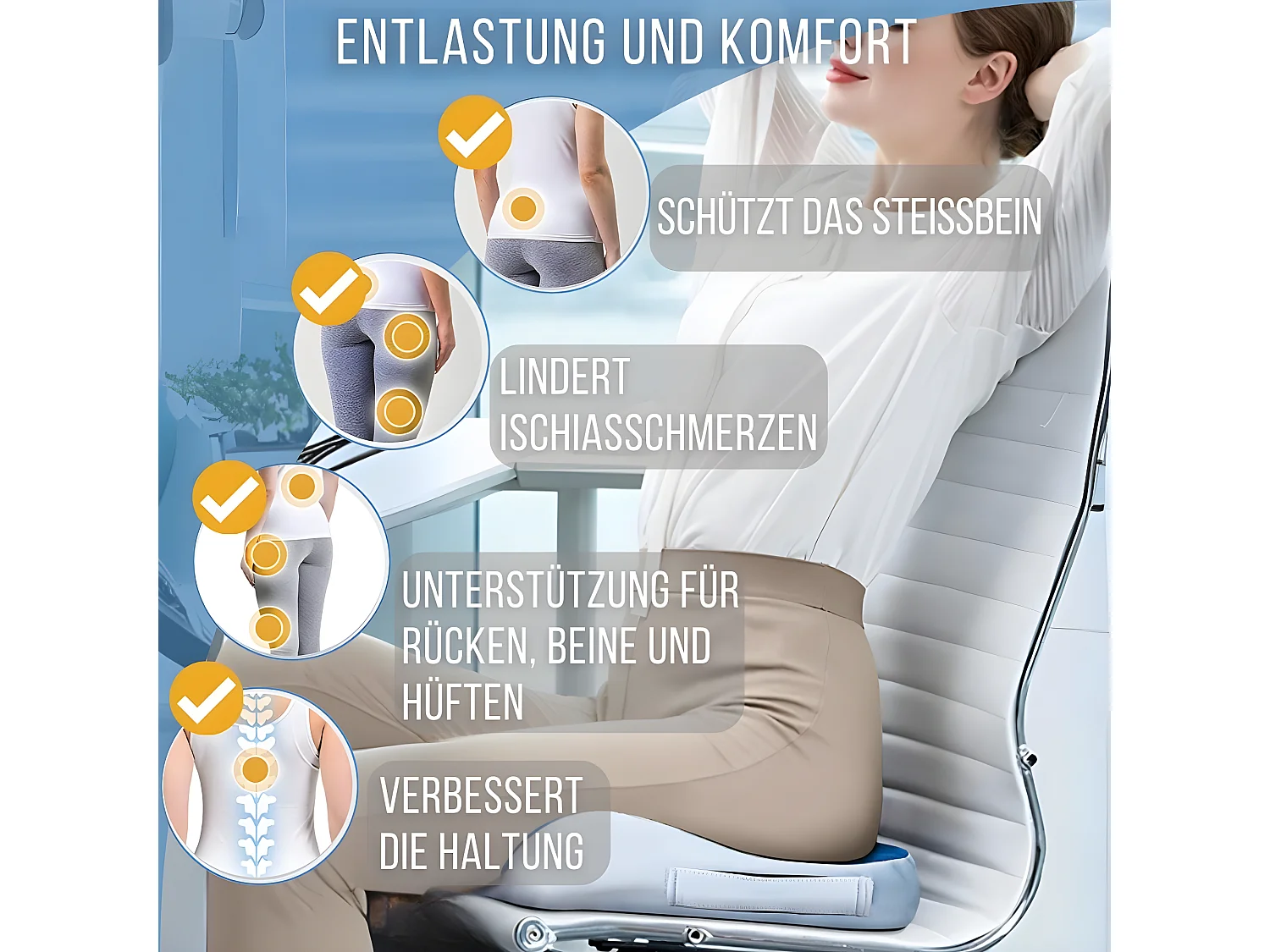 Ergonomisches Sitzkissen aus Memory-Schaum - 45x37x9 - INPHYSIO