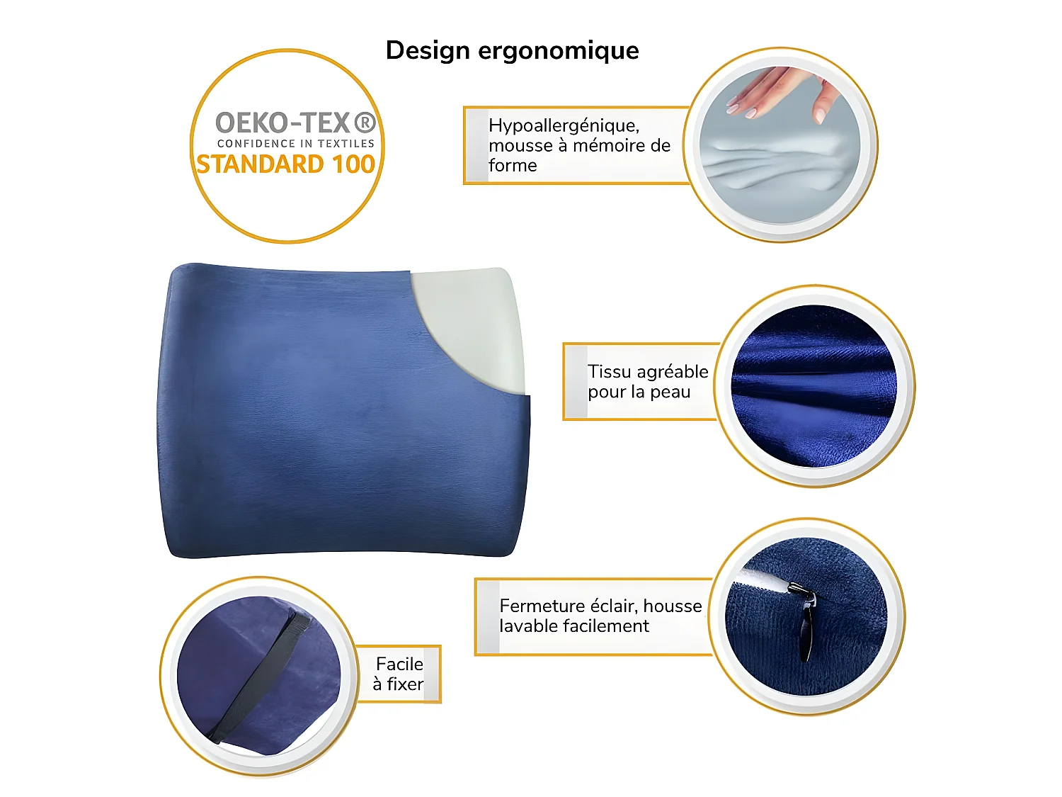 Coussin de Soutien Lombaire - La sangle de fixation incluse - 35x31x12 - DOUX