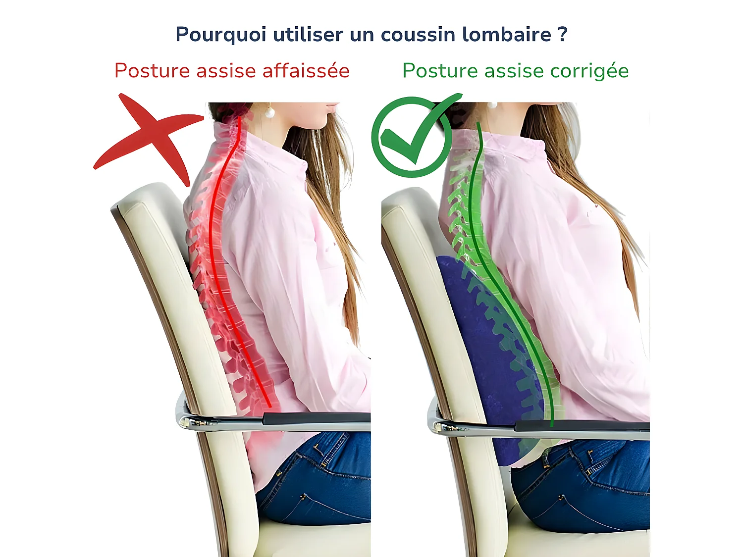 Coussin de Soutien Lombaire - La sangle de fixation incluse - 35x31x12 - DOUX