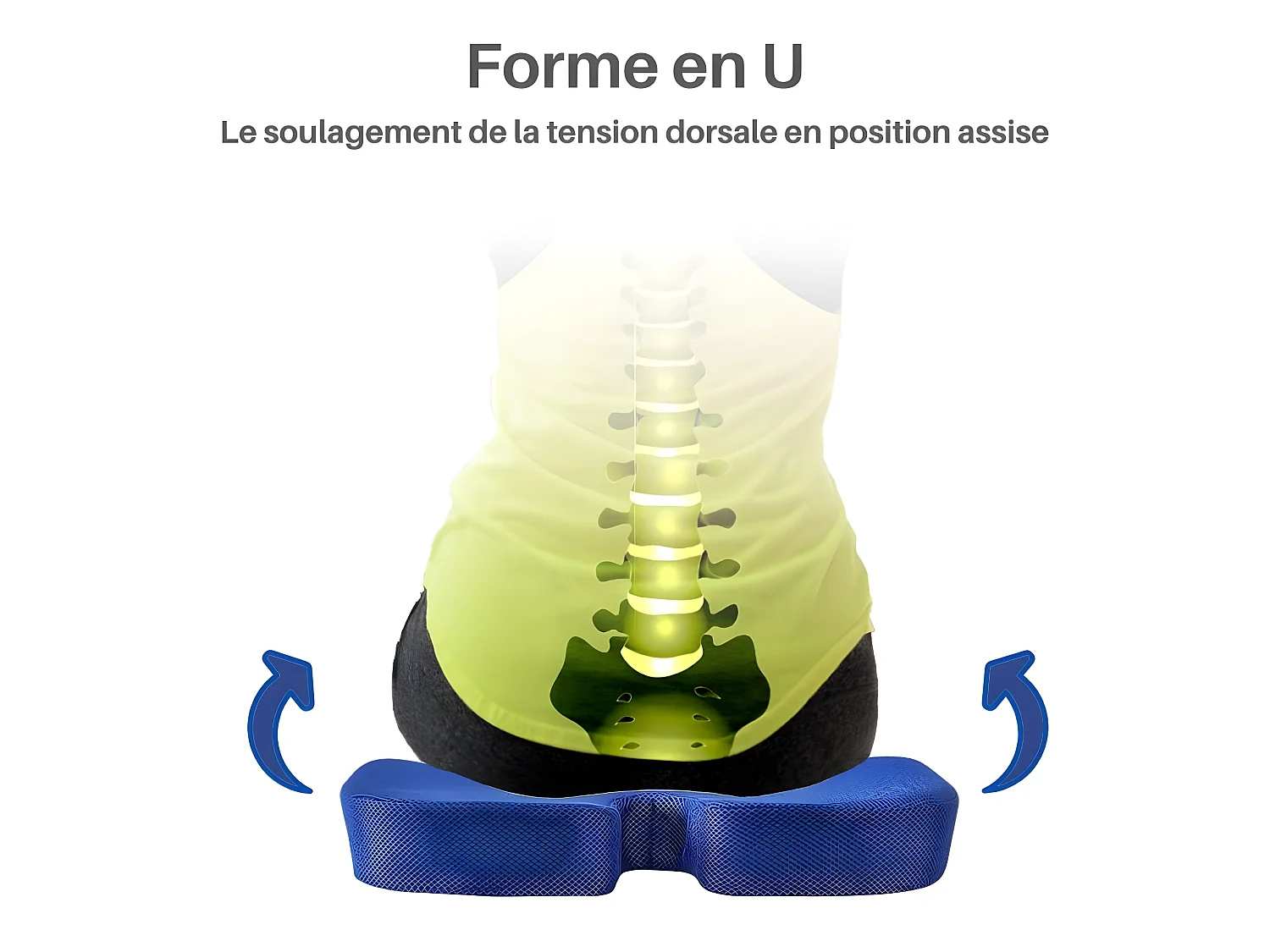 Cojín Ergonómico de Asiento en Forma de U - Carbón de Bambú - 46x37x6 - INPHYSIO