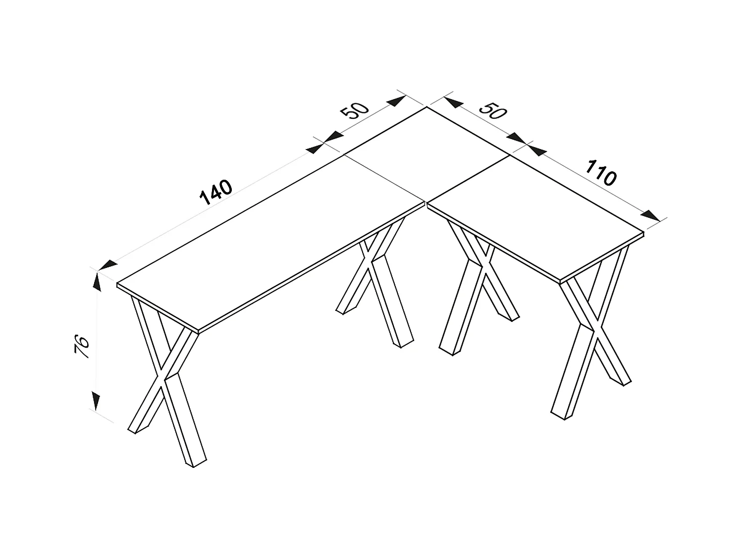 Desk Lona White / White H. 76 x W. 190 x D. 160 cm