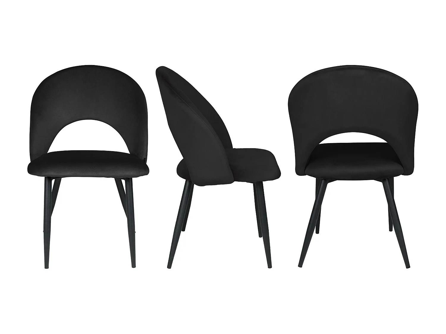 Sedia da pranzo imbottita in velluto nero mod. Zoe (2pz.)