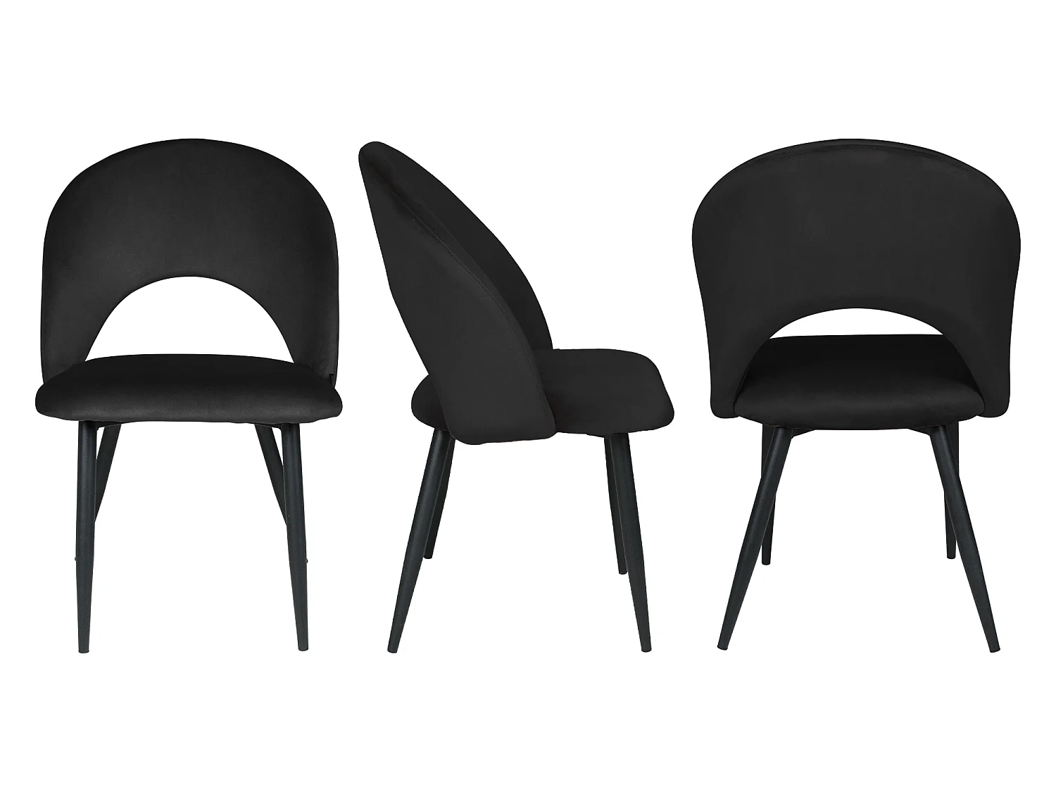 Sedia da pranzo imbottita in velluto nero mod. Zoe (2pz.)