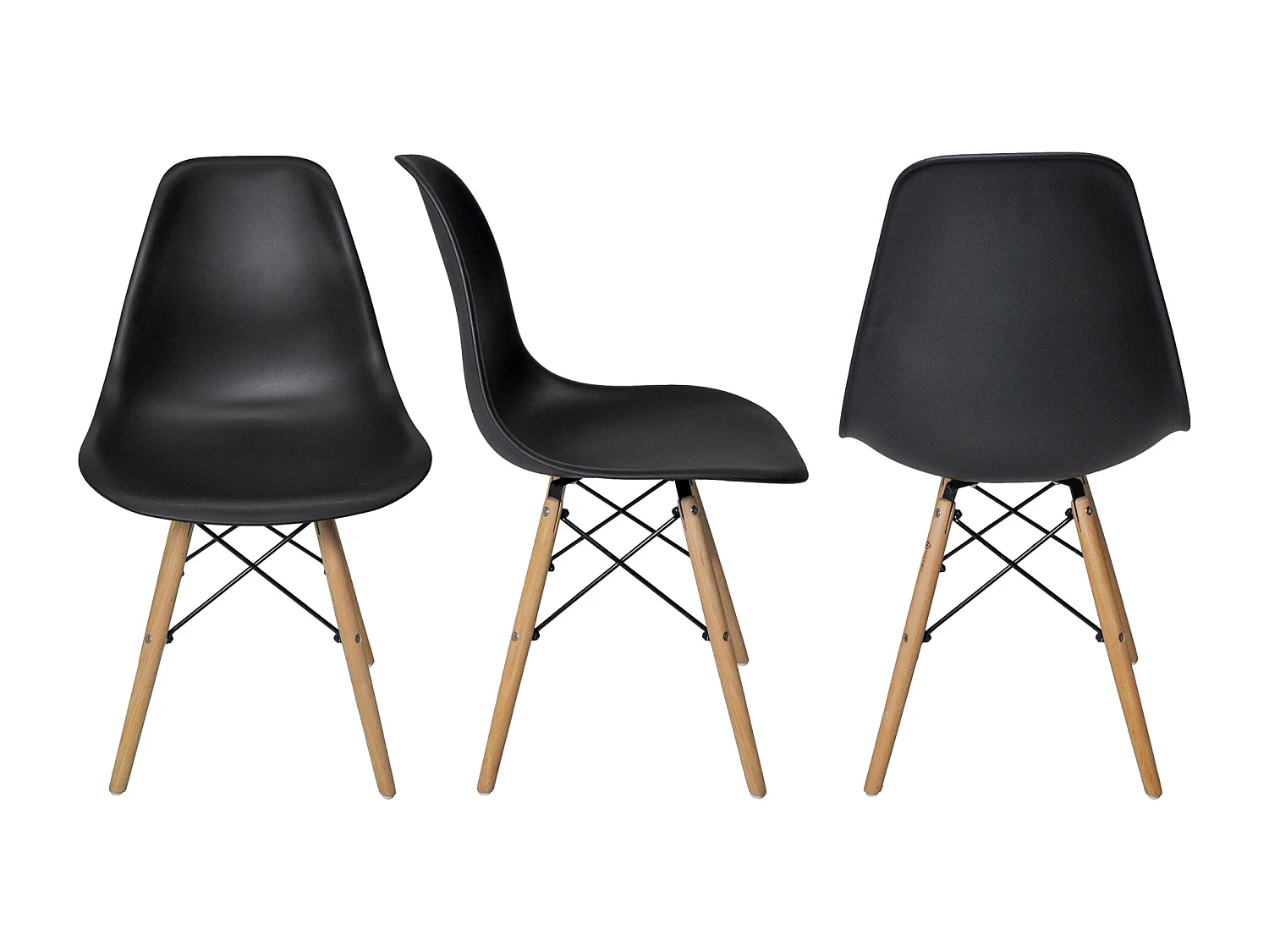 Sedia in plastica nera con piede in legno (2pz)