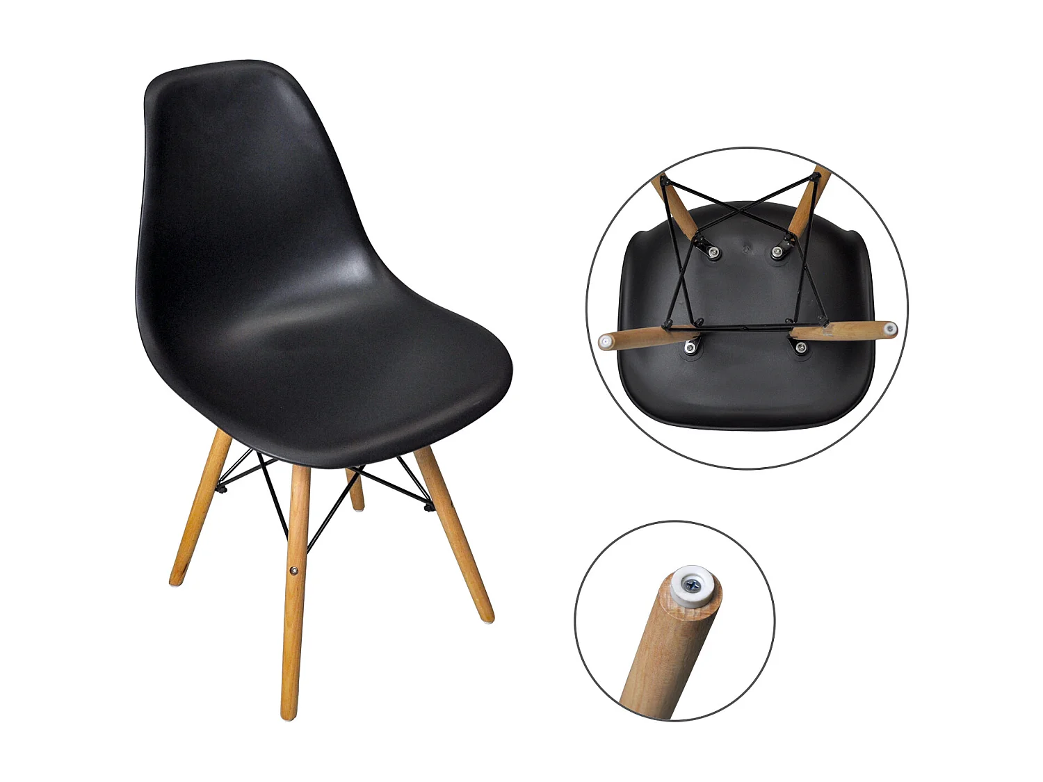 Sedia in plastica nera con piede in legno (2pz)