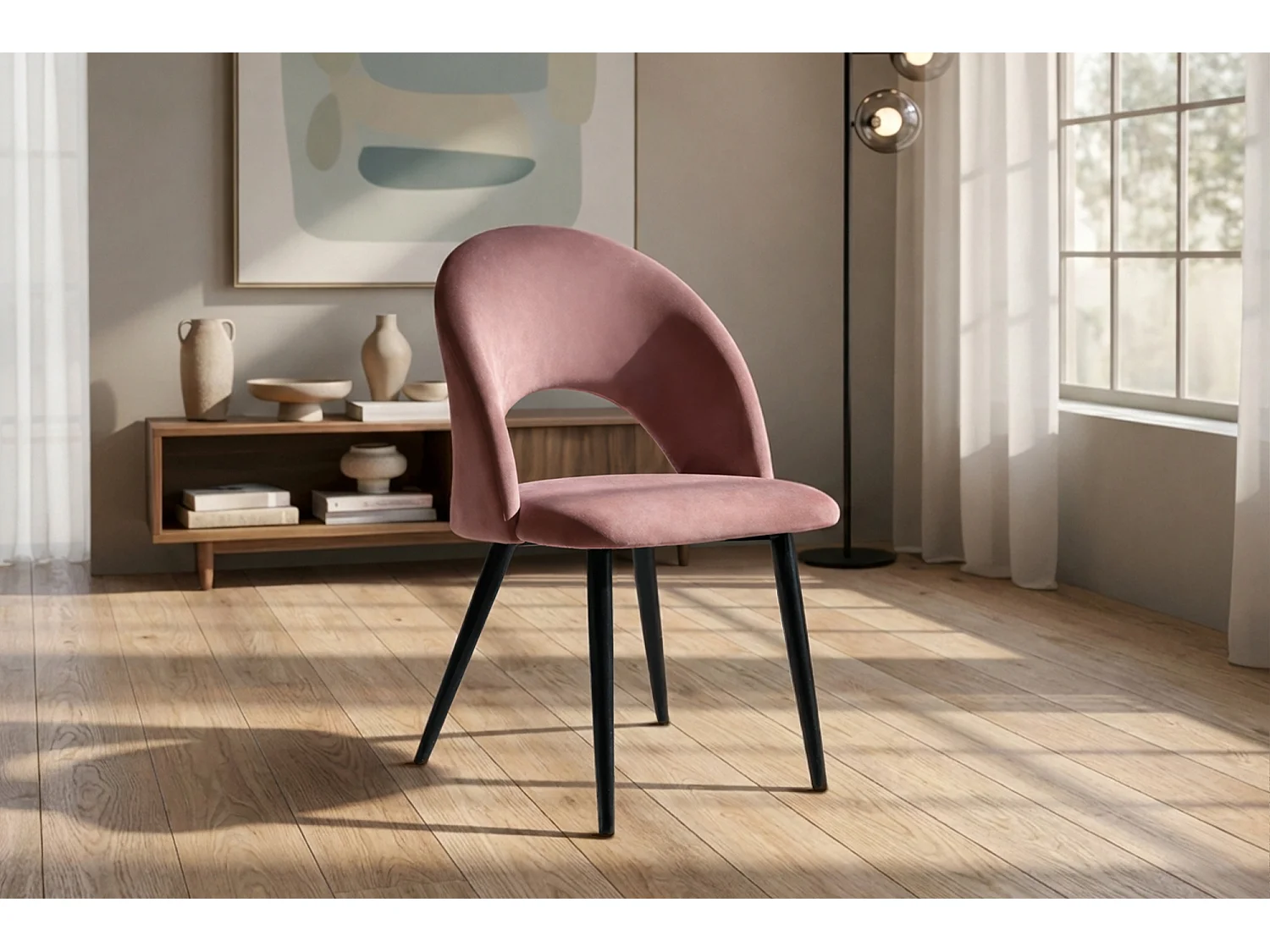 Sedia da pranzo imbottita in velluto rosso mattone mod. Zoe (2pz.)